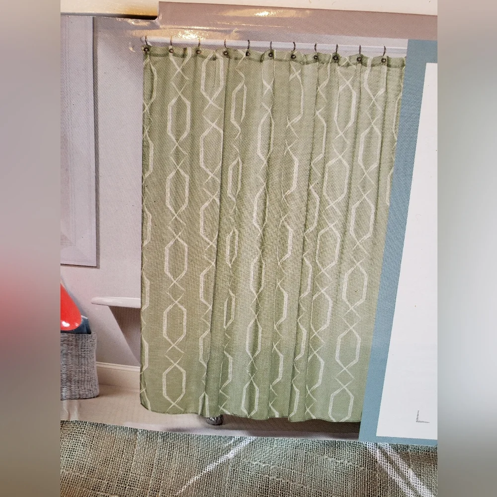 Sage Green With White Shower Curtain